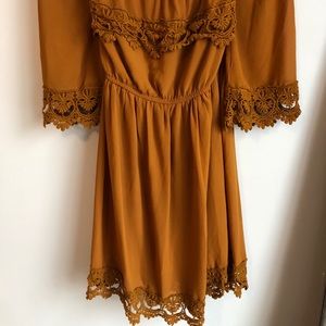 Burnt orange off the shoulder boho dress